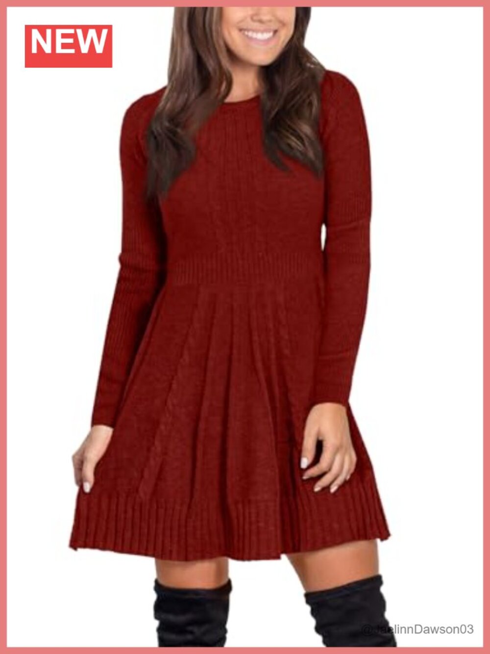 Women's Cable Knit Sweater Dress Crew Neck Long Sleeve Midi